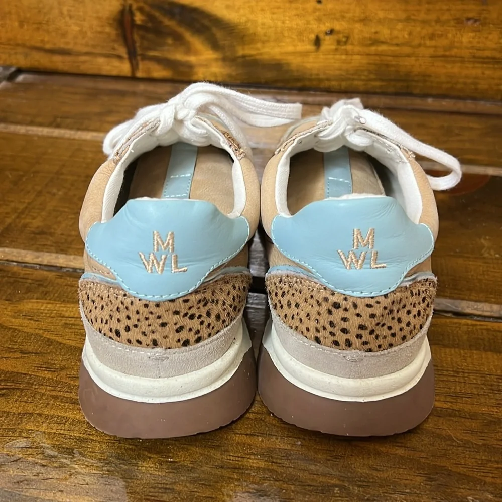 Madewell Tan Leopard Print Sneakers with Light Blue Accents